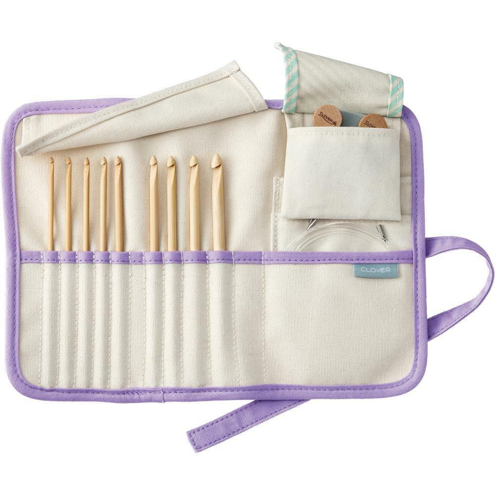 Tunisian Crochet Hook Set Clover Interchangeable Bamboo, 9 Hooks, 5